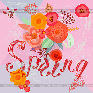 Word spring background with flower bouquet. - vector image