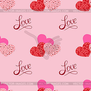 Valentines Day seamless pattern with pink hearts - vector image