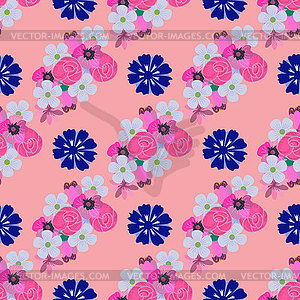 Seamless gentle fantasy flower pattern, ditsy - stock vector clipart