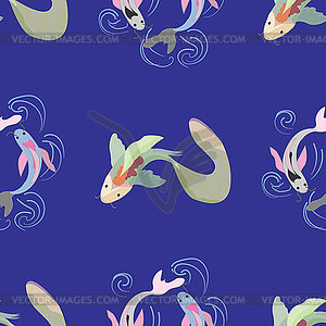 Seamless pattern with koi fish on blue background. - vector image