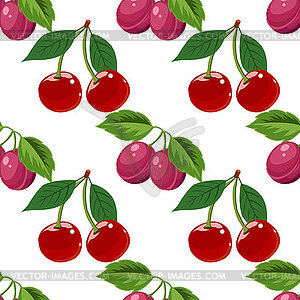 Cherry and plum seamless pattern, - vector clip art