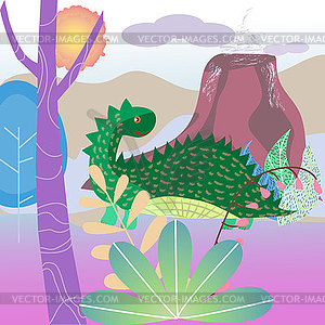 Fantastic landscape with fantastic prehistoric - vector image