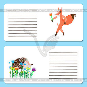 Baby cards with cute Fox and hedgehog animals, - vector image