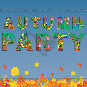 Autumn Party flyer template with lettering, orange - vector clip art