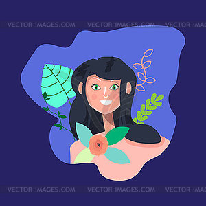 Portrait of nice smiling dark-haired woman. in flat - vector clipart