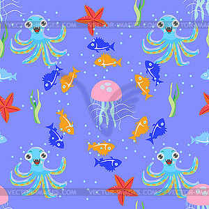 Seamless vivid picture of sea world with fish, - color vector clipart