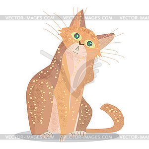 Cute cartoon cat sit. Flat character design. Home - vector image