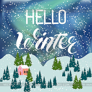 Hello Winter inscription Greeting card background - vector image