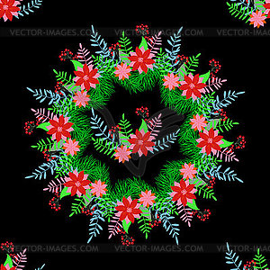 Christmas wreath with fir tree Wreath with berries - vector clipart