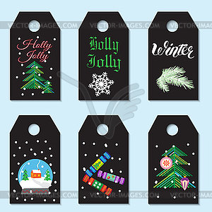 Christmas gift tags set. Creative hand-drawn textur - royalty-free vector image