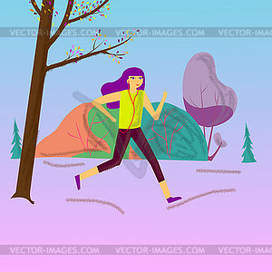 Woman running in Park, morning Jogging, flat - vector image