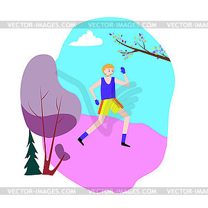 Man running in Park, morning jog and Boxing workout - vector clip art