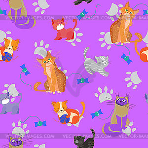 Cute cats and kittens, seamless pattern with Pets - vector clipart