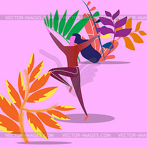 Concept of young woman jumping of emotion of happine - vector clipart