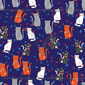 , cat seamless pattern, various types of cute - vector clipart