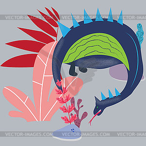 Fantastic landscape with fantastic prehistoric - vector clipart