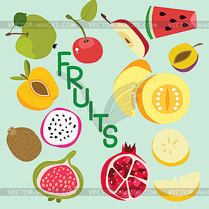 Set of European and exotic fruits, pear, kiwi, - vector image