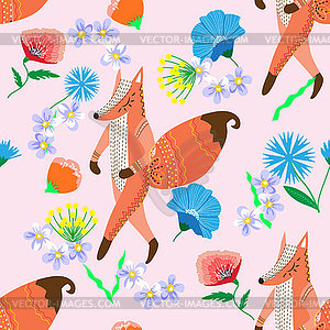 Art colorful with beautiful abstract folk fox and f - vector clip art