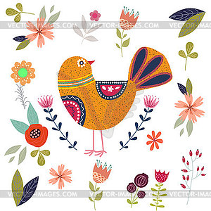 Art colorful with beautiful abstract folk bird and - vector clipart