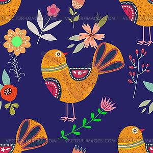 Art colorful with beautiful abstract folk bird and - vector image