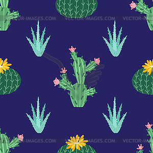 Цветок кактуса. Яркие кактусы, листья алоэ, экзотика - иллюстрация в векторном формате