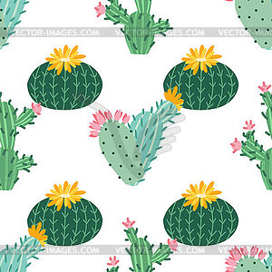 Cactus flower. Bright cacti, aloe leaves, exotic - vector EPS clipart