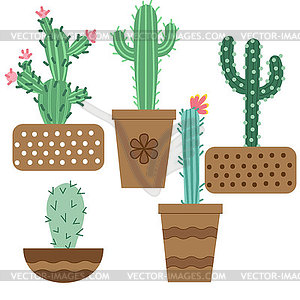 Cactus flower in pots for flowers and plants. Brigh - vector EPS clipart