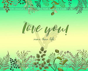 Card floral design with green watercolor fern leave - vector clipart