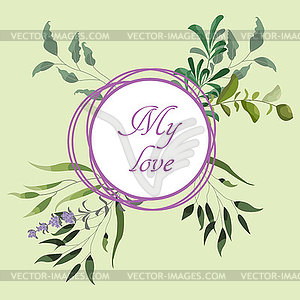 Card floral design with green watercolor fern leave - vector image