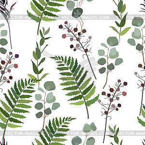 Seamless pattern of green plants. For weddin - vector EPS clipart