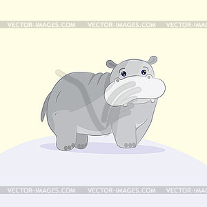 Cute cartoon big clumsy Hippo, flat style, c - vector clip art