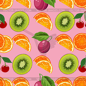 Fruit cocktail, citrus, kiwi, cherries and plums - vector image