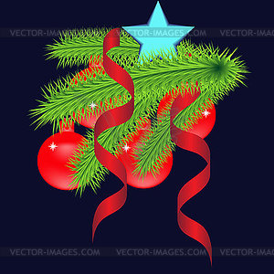 Christmas card with spruce branch, beautiful, brigh - vector clipart