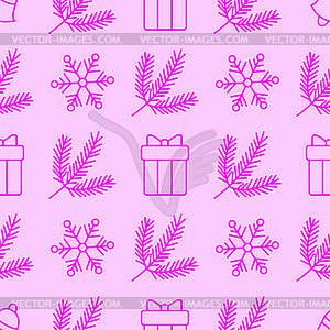 New year and Christmas linear symbols, seamless - vector image