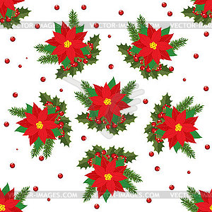 Seamless pattern of bright and delicate poinsettia - vector clipart