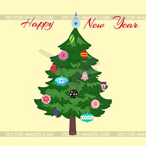 Christmas decorated Christmas tree, happy new year - vector image