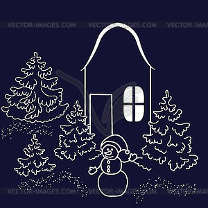 Wonderland house in forest at christmas eve. Laser - vector clipart