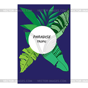 Лето с яркими тропическими листьями и элем - векторное изображение