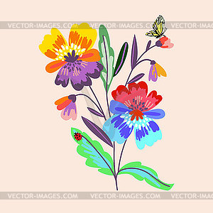 Meadow delicate bouquet with spring flowers and - vector image