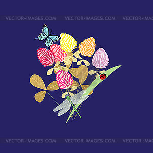 Meadow delicate bouquet with spring flowers and - vector image