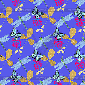 Pattern with flowers and leaves of clover, as well - color vector clipart