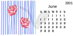 2021 calendar-week starts on Sunday, - vector image