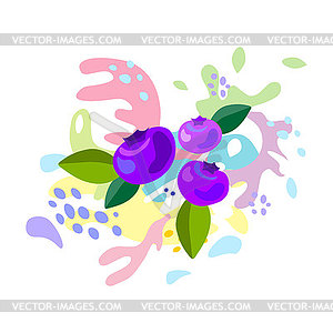 Spray and drop, movement of liquid, blueberries, - vector clipart