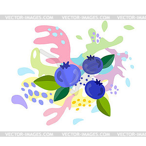 Spray and drop, movement of liquid, blueberries, - vector image