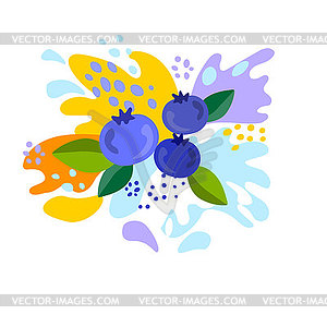 Spray and drop, movement of liquid, blueberries, - vector image