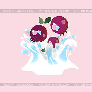 Splashes and falling, motion of fluid, cranberries - vector image