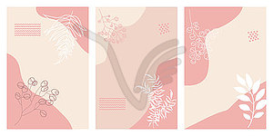 Creative universal aesthetic floral cards, - vector image