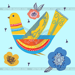 Fantastic bird in Scandinavian style folk art for - royalty-free vector clipart