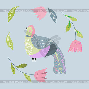 Fantastic bird in Scandinavian style folk art for - vector clipart