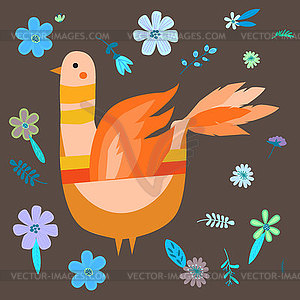 Fantastic bird in Scandinavian style folk art for - vector clipart